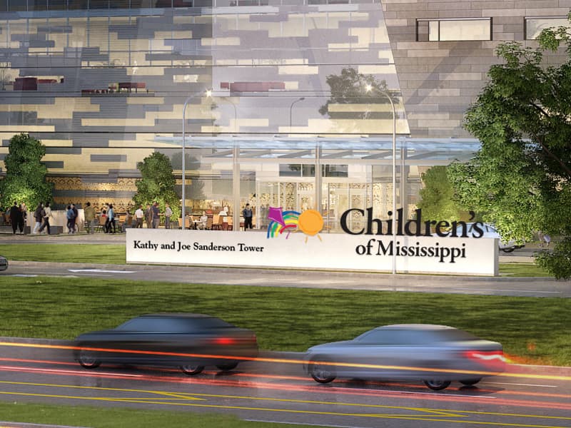 The Kathy and Joe Sanderson Tower at Children's of Mississippi is shown in this architectural rendering.