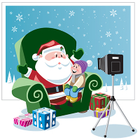 Santa claus takes photo with child illustration