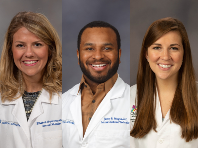 Portraits of Drs. Elizabeth Fryoux, Jarrett Morgan, and Meagan Robbins