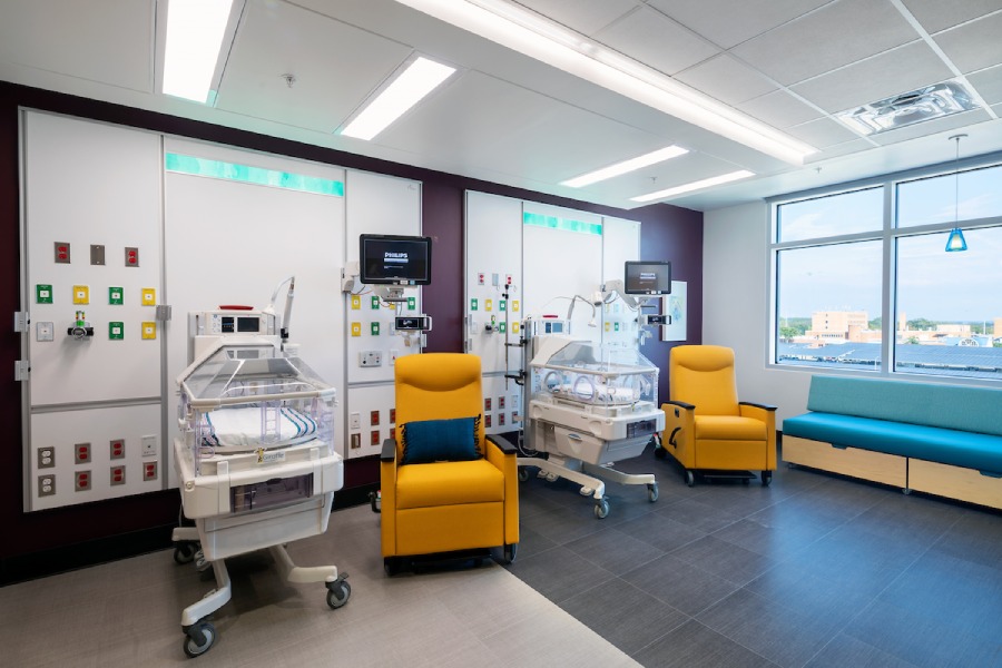 Patient room inside Sanderson Tower at Children's of MS Hospital.