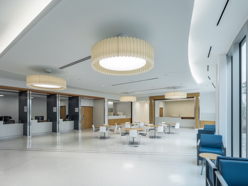 Seating area and tables.