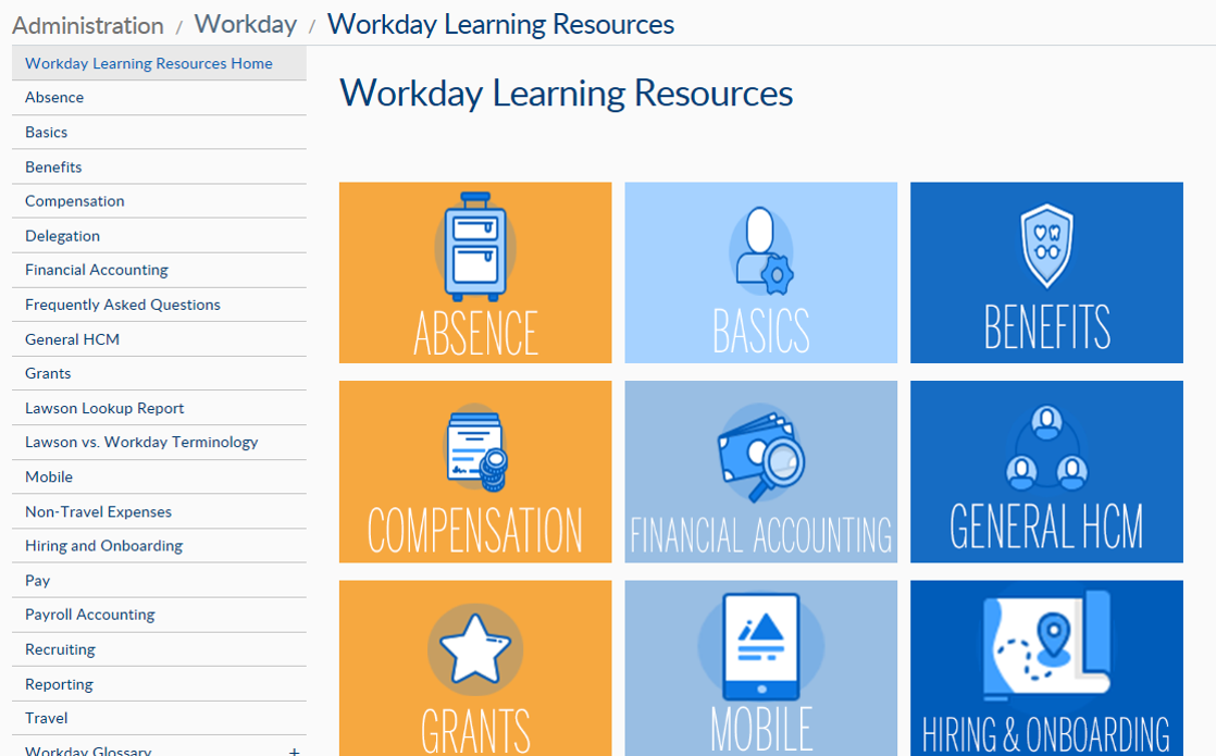 Image: Workday Learning Resources Page
