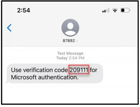 Text message with verification code highlighted.