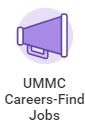 megaphone icon with the text UMMC Careers - Find Jobs