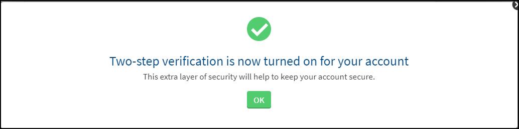 A screenshot of the MyChart page that confirms two-step verification is enabled.