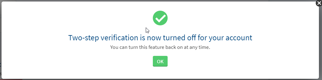 A screenshot of the MyChart page confirming two-step verification is disabled.