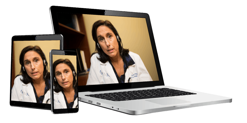 Telehealth provider on a laptop, tablet, and smartphone.