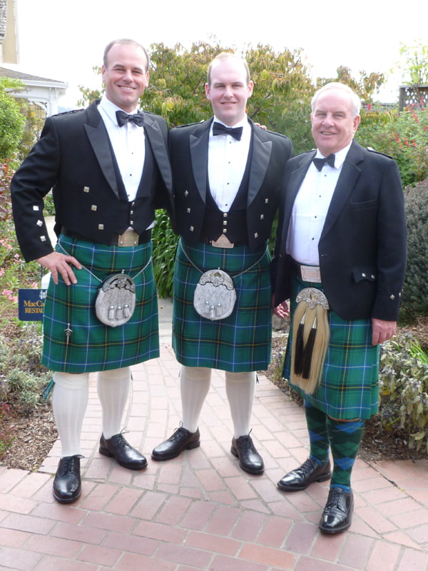 Dr. Michael Henderson (right) and his sons were among family members wearing kilts at the marriage of John Paul Henderson (center). Also pictured is Justin Henderson.