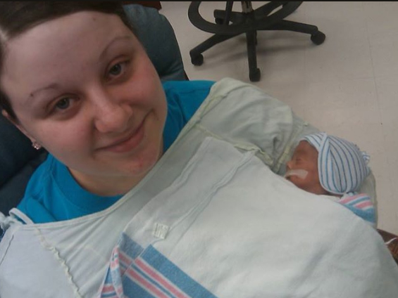 Nikki Cohran holds her son, Deuce, who was born just under 27 weeks.