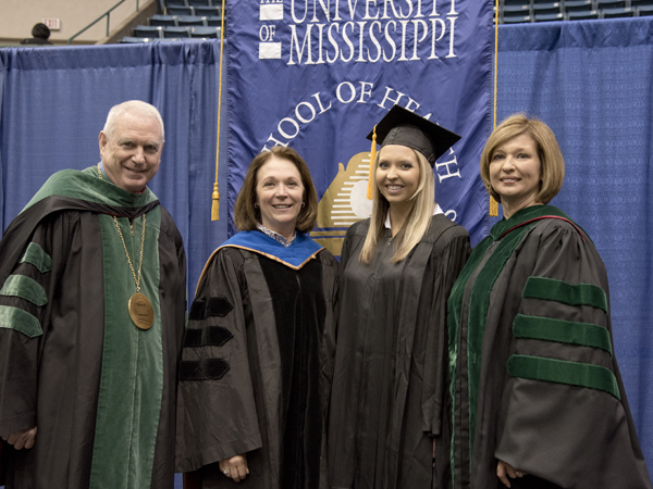 School of Health Related Professions graduate Mary Elizabeth Croisdale (second from right) is winner of the Dr. Virginia Stansel Tolbert Award. She's pictured with Jones, SHRP Dean Dr. Jessica Bailey and Woodward.