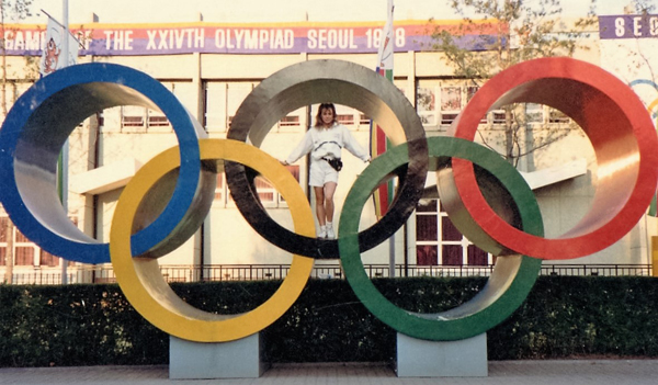 Valentina Juncos poses inside the iconic Olympic rings while competing at the 1988 games in Seoul.