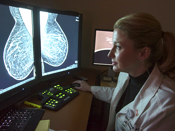 Dr. Susan Shamburger, assistant professor of radiology, reviews a mammography image.