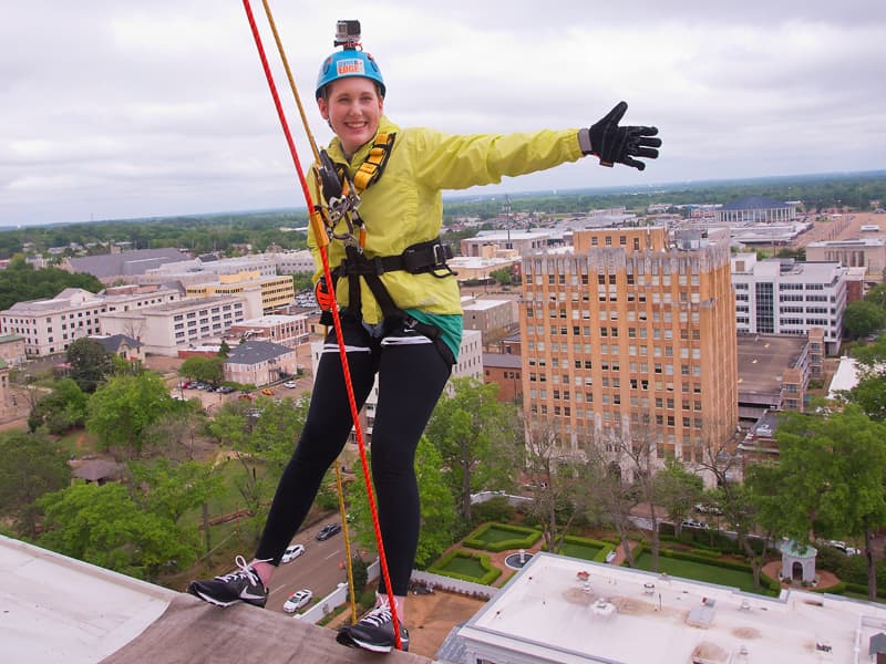Jennifer Stephen, director of critical care and emergency services at Batson Children's Hospital, was among those rappelling off the 14-story Trustmark building in Over The Edge with Friends, a fundraiser for Friends of Children's Hospital that raised more than $173,000.
