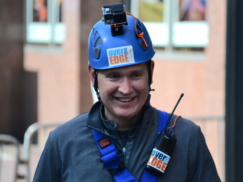 Children's of Mississippi CEO Guy Giesecke smiles after reaching terra firma,