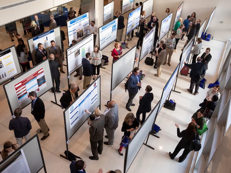 Poster presentations are arrayed in the medical education building for the SGEA conference attendees' viewing pleasure.