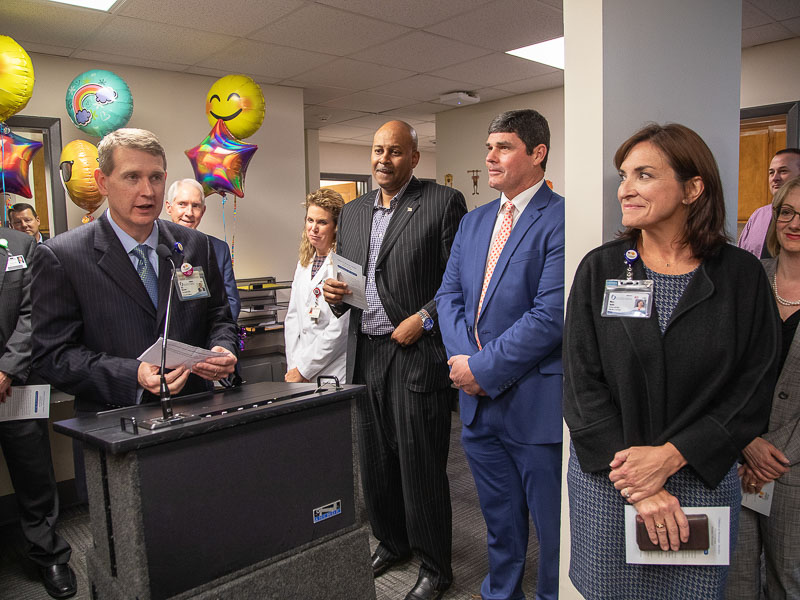Children's of Mississippi CEO Guy Giesecke speaks to attendees at a ribbon-cutting ceremony at the new Meridian specialty clinic