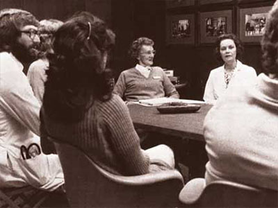 Computer Lab 1B on the first floor of the School of Health Related Professions will soon be dedicated to Florence E. King, center, in this undated photo. King served as nursing program coordinator at UMMC from 1977-84.    