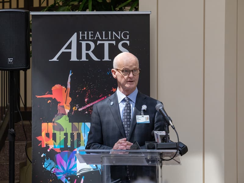 Dr. Charles O'Mara, associate vice chancellor for clinical affairs, describes UMMC's new Healing Arts program, dedicated Tuesday as "Franny's Hour" in tribute to Frances Anne Fortner, who passed away May 17, 2018, at the age of 18.