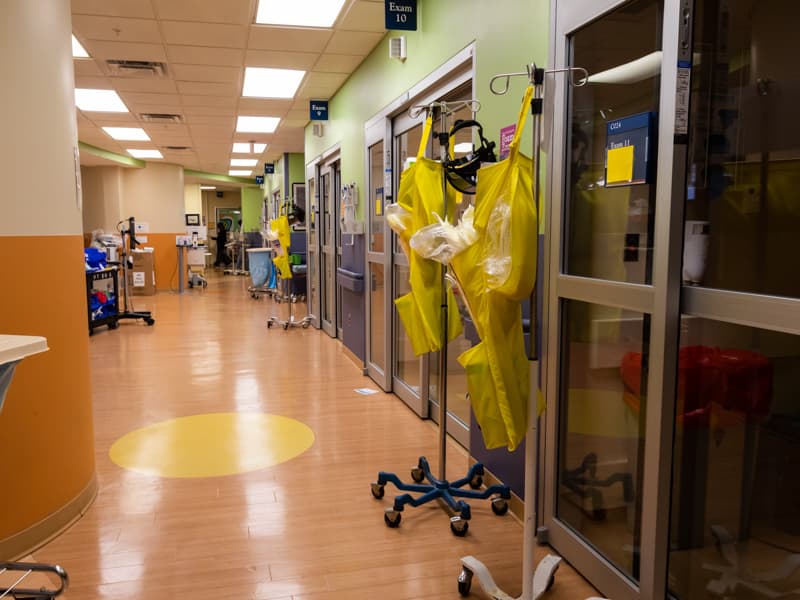 All exam rooms in the Pediatric Emergency Department have been converted to isolation rooms.