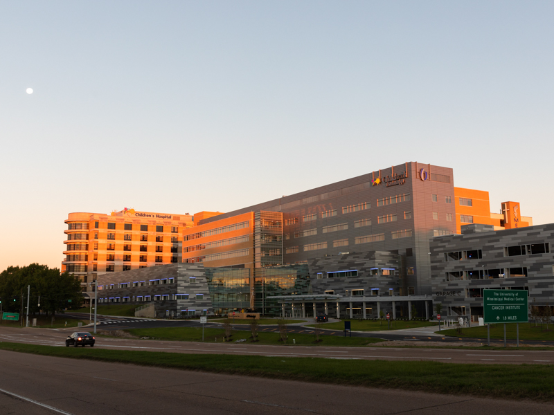 The Kathy and Joe Sanderson Tower at Children's of Mississippi is shown at sunrise on its opening day.