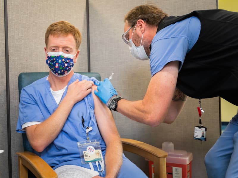 Dr. Andrew Wilhelm was among UMMC front-line employees receiving COVID-19 vaccinations Wednesday.