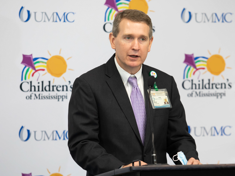 Children's of Mississippi CEO Guy Giesecke thanks The First, A National Banking Association, for their commitment to children's health care in the state.