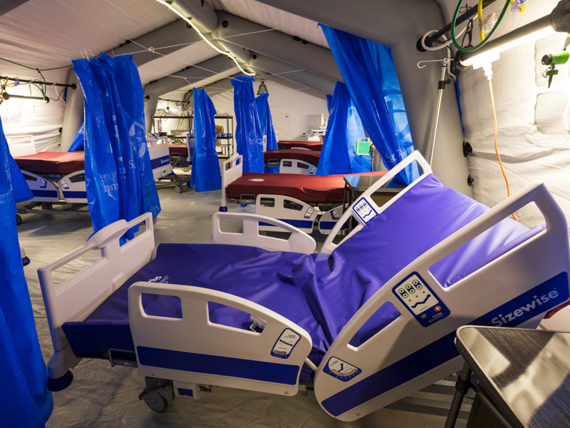 Hospital beds line the walls inside the Samaritan's Purse field hospital set to open Wednesday at UMMC.