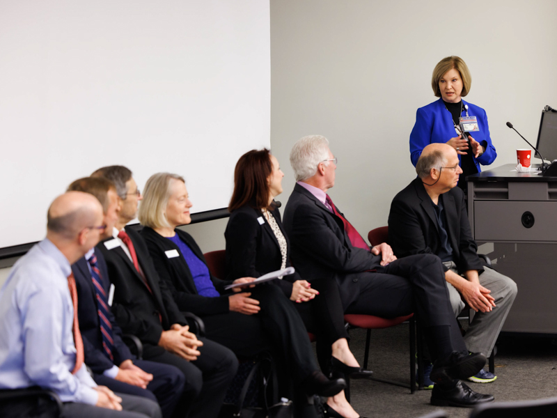 Dr. LouAnn Woodward speaks to members of a Southern Association of Colleges and Schools Commission on Colleges committee that recently visited the Medical Center.