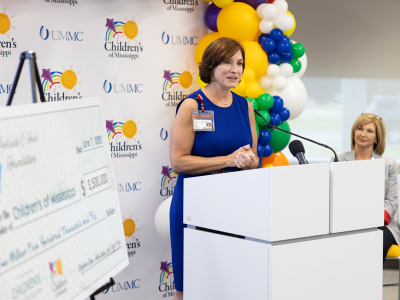 Dr. Mary Taylor, Suzan B. Thames Chair and professor of pediatrics, notes the improvements in pediatric care at UMMC since the opening of the Kathy and Joe Sanderson Tower at Children's of Mississippi in 2020.