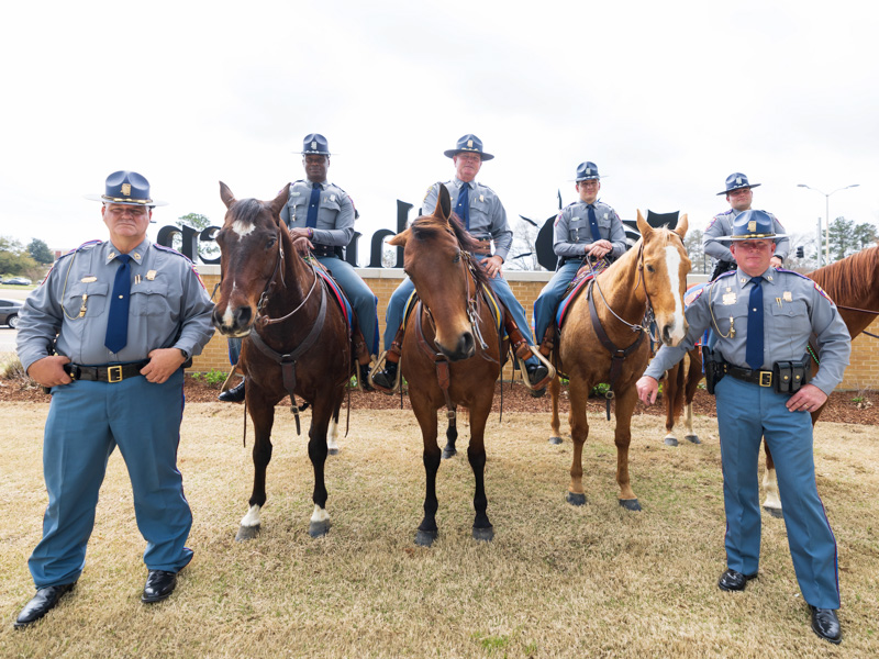 Mississippi Highway Patrol officers and the Mississippi Department of Public Safety brought horses to Children's of Mississippi as part of a Mardi Gras parade Tuesday. Melanie Thortis/ UMMC Communications 