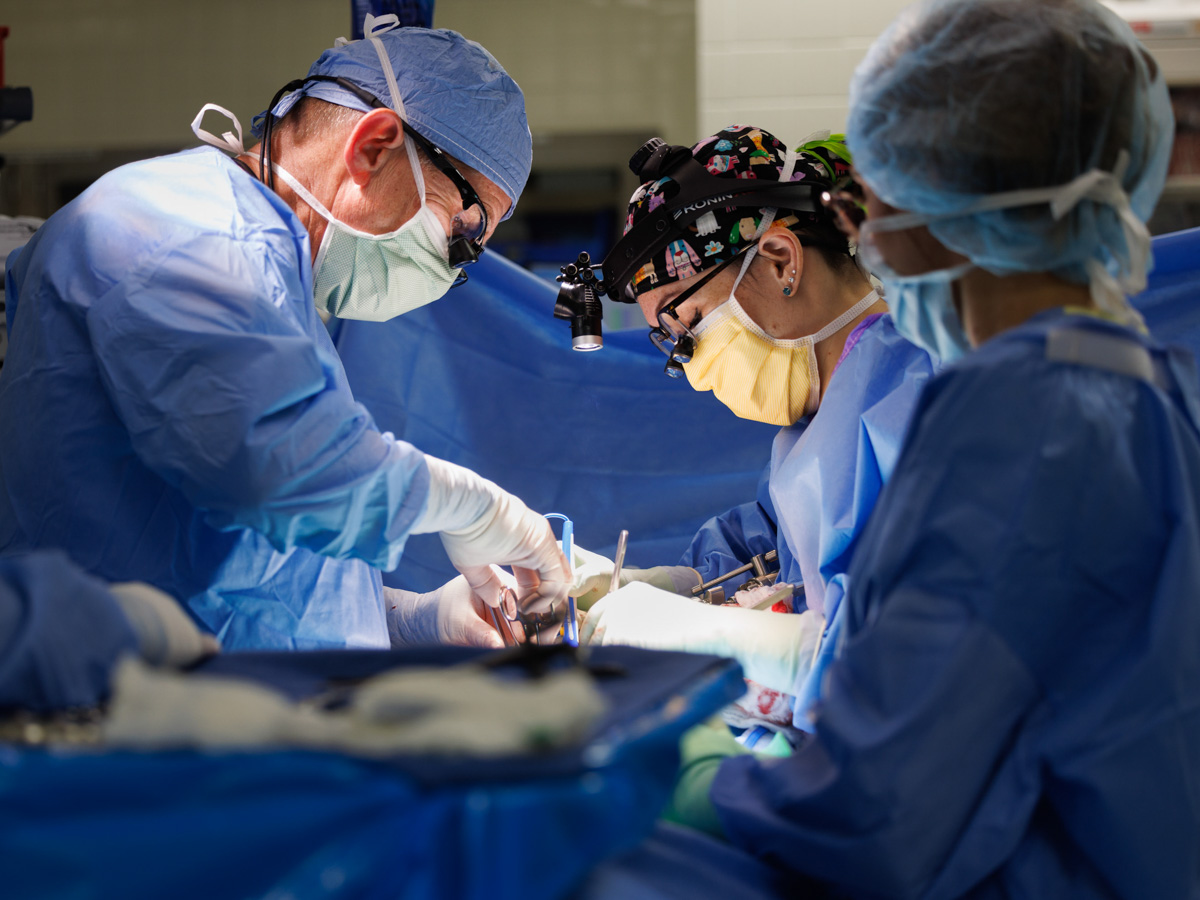 Dr. Christopher Anderson, along with other surgeons-- Dr. Felicitas Koller, Dr. Mark Earle, Dr. Praise Matemavi, and Dr. James Wynn-- performed transformative 7-way kidney swap surgery. Joe Ellis/ UMMC Photography 