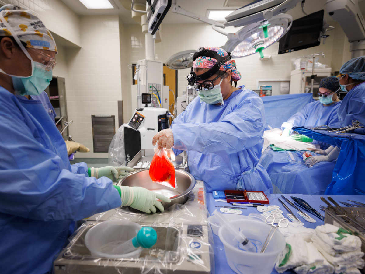 Dr. Felicitas Koller, center, takes part in 7-way kidney donor swap. Joe Ellis/ UMMC Communications