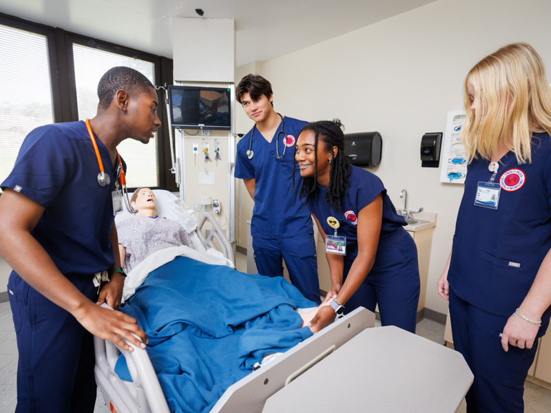 UMMC nursing students, from left, Earlie Garth, Elijah Barberi, Laila Totten and Allie White are among the first in the renewed traditional BSN track in Oxford.