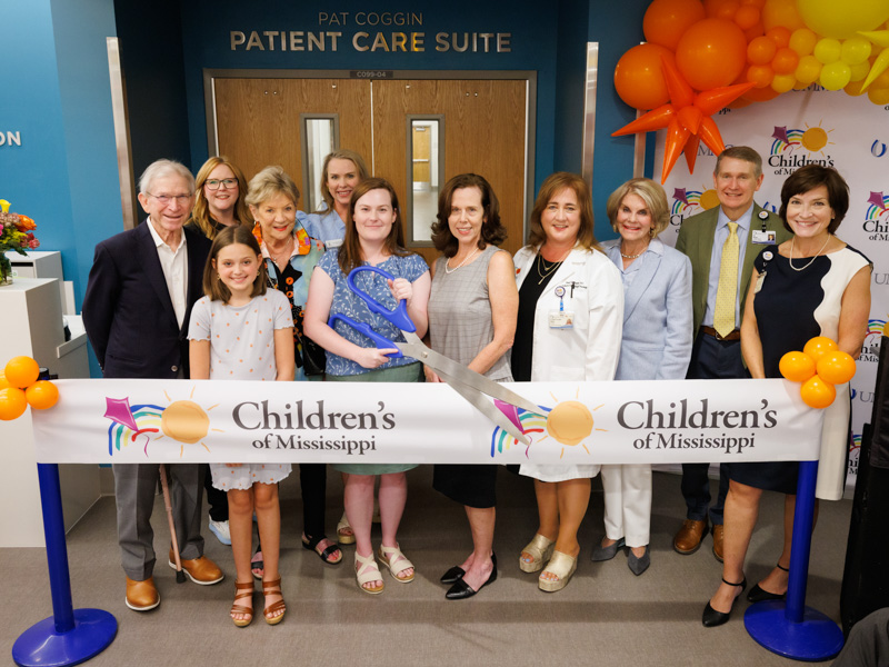 Molly Hanberry and Melissa Hanberry, center, cut the ribbon on renovations of the Center for Cancer and Blood Disorders. Joining them are, from left, Jim Coggin; nurse manager Donna Westerfield; Grace England, who raised funds for the center and is the daughter of Sen. Jeremy England; Pat Coggin; Amanda Green, Junior League of Jackson president; Dr. Betty Herrington, professor of hematology and oncology; Suzan Thames; Dr. Guy Giesecke, CEO of Children's and Women's Hospitals; and Dr. Mary Taylor, Suzan B. Thames Chair and professor of pediatrics.