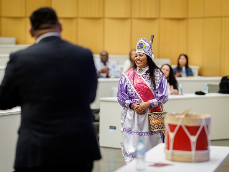 Chief Cyrus Ben introduces 2024 Choctaw Indian Princess Leilani Elyse Allen.