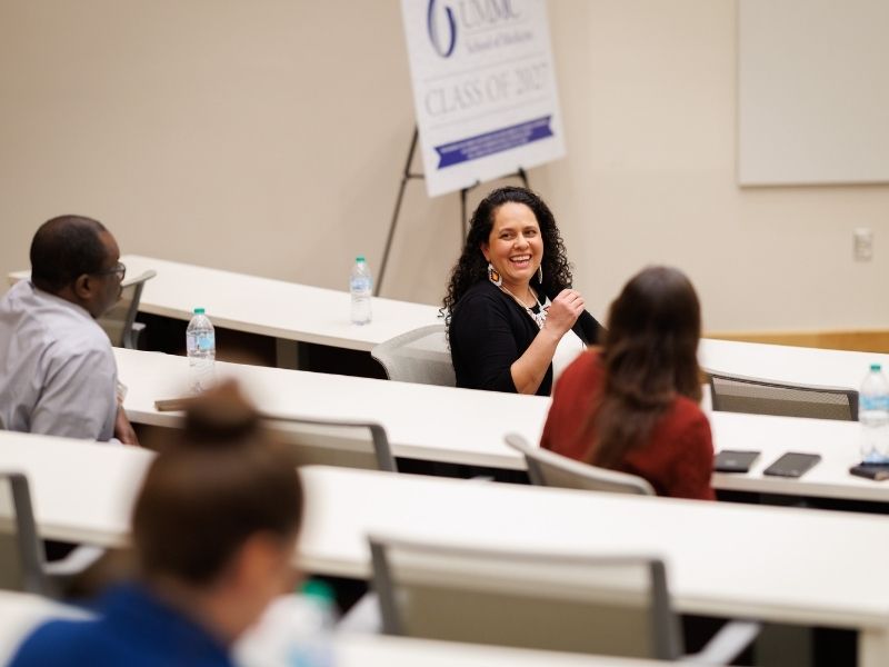 Dr. Christina Wallace, the first Choctaw tribal member to earn an MD, participates in a Q&A session after her presentation.