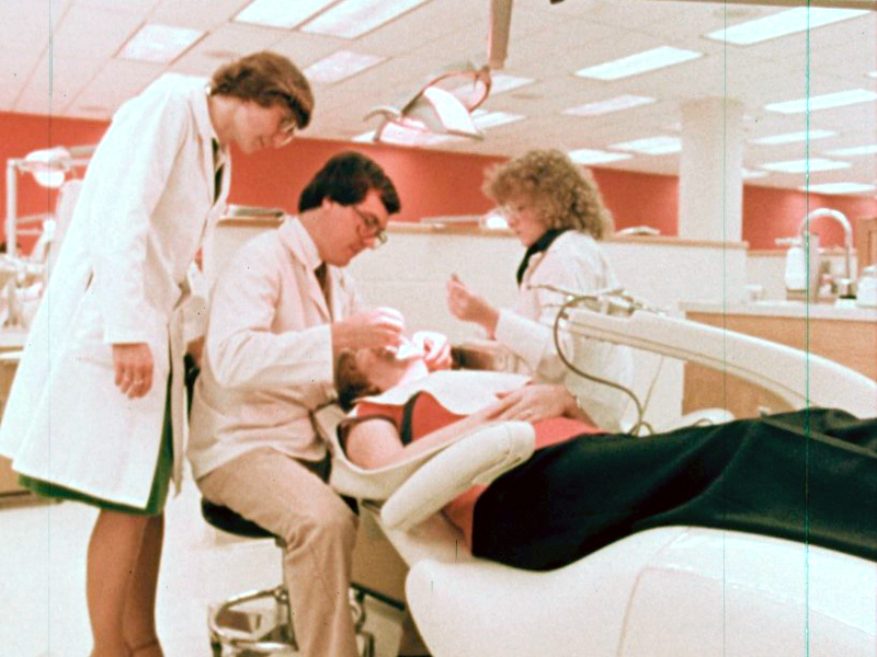 This scene from the UMMC School of Dentistry was apparently shot during the school's early days. The dental school enrolled its first students in 1975.