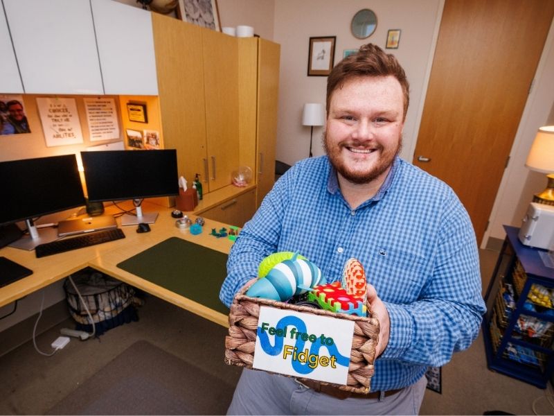 Another feature of Dakota Bibbs' office is a basket of fidget toys to help students de-stress and "be themselves," he says. "I love his fidget toys," says fourth-year medical student, Ruby Hall. "Dakota has given me a couple of them."