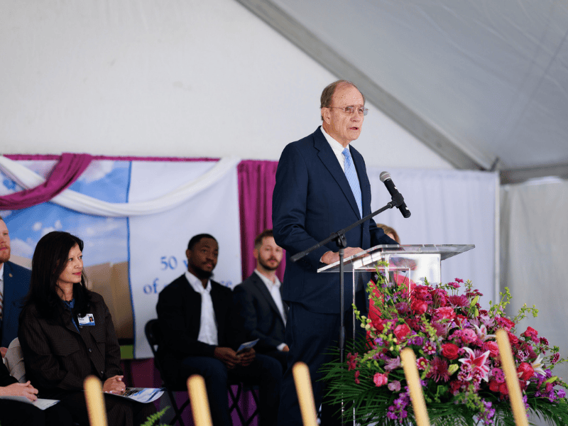 Lt. Gov. Delbert Hosemann addresses attendees of the School of Dentistry groundbreaking ceremony.