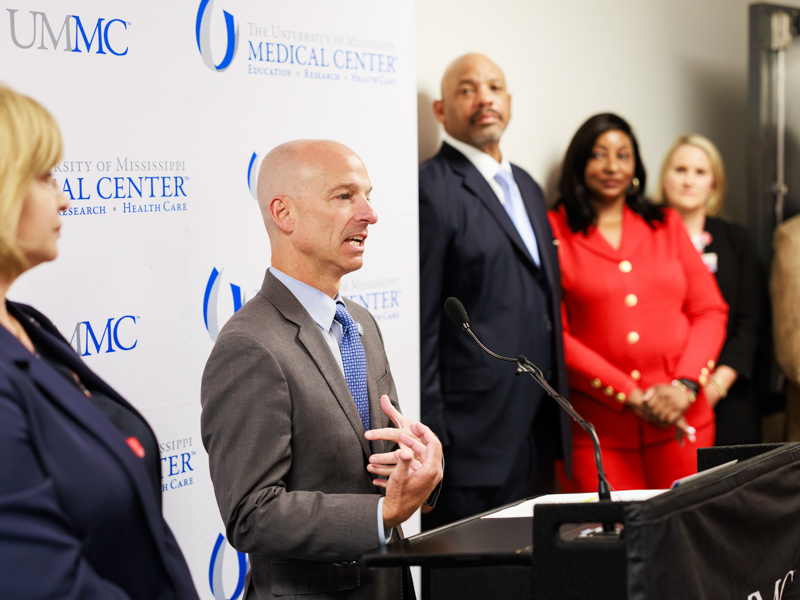 Dr. Alan Jones, associate vice chancellor for health affairs, thanks attendees at the burn unit ribbon cutting for their part in bringing this vision to life.