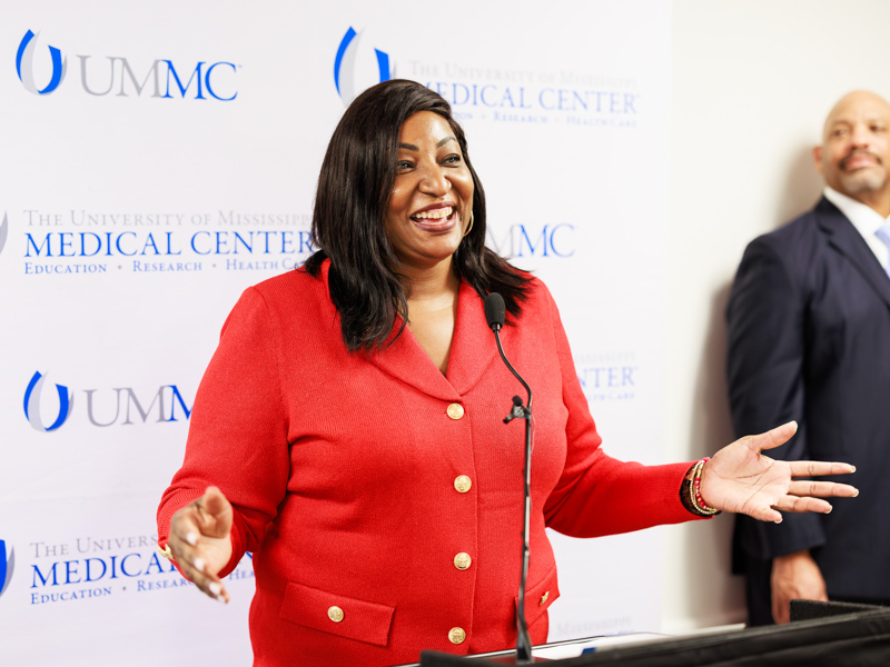 Dr. Juvonda Hodge, director of the Mississippi Burn Center at UMMC, addresses attendees at the celebration.