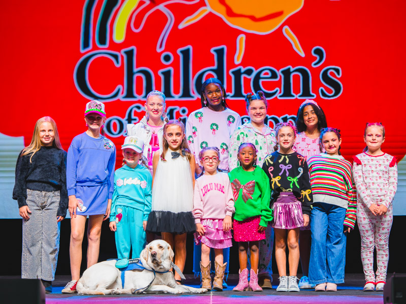 Children's of Mississippi friends and patients at the Peppermint Prance Tween Fashion Show are, front, from left, Lucy Evans, Lacie Ann Culpepper, Ruby Culpepper, Emma Eubank, Emma Porch, Asia Sherron, Gates Hogg, Charlotte Morris, Ila Helm; and back, Holly Ware, Erin Rangall, Sophia Morris and Katie Guifoyle. Front and center is Emma Eubank's dog Clyde.