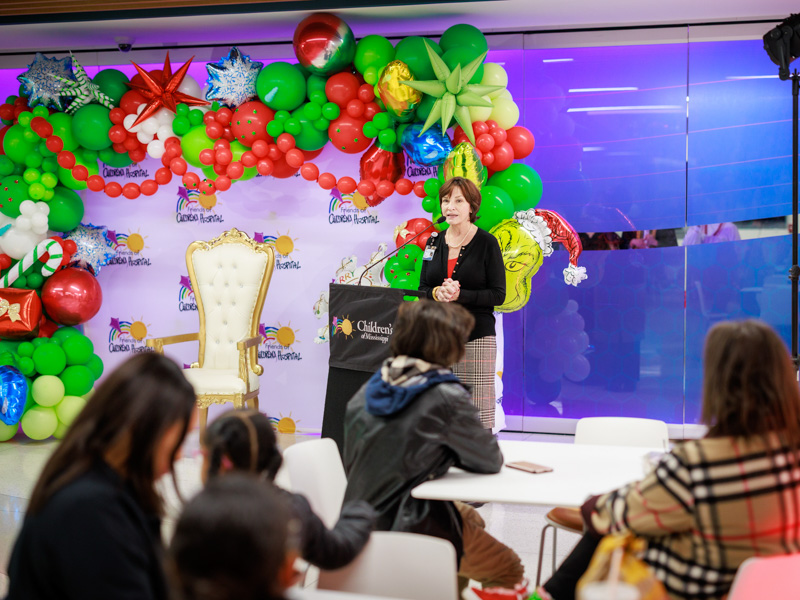 Dr. Mary Taylor, CEO of Children's of Mississippi, welcomes the crowd to Light-A-Light. Joe Ellis/ UMMC Communications