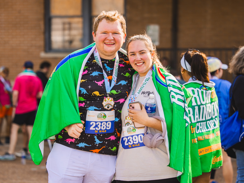 Clay and Haley Graves of Collins pose for a post-walk photo at the 2026 Run the Rainbow for Children's.