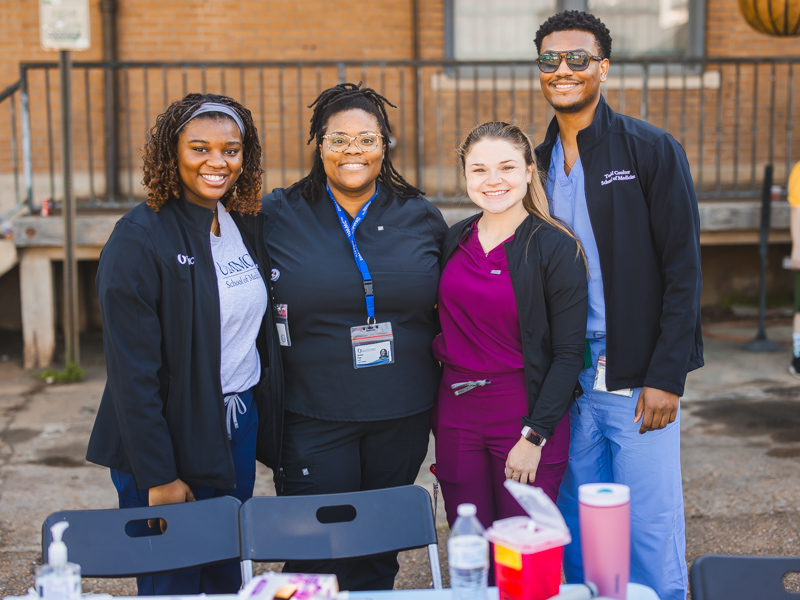 UMMC School of medicine M1 students from left; Layla Wrenn, Tyranny Pryor, Tessa Childers and Todd Coulter attend Run the Rainbow on behalf of the Student Health Coalition of Mississippi, where they provided free health screenings.