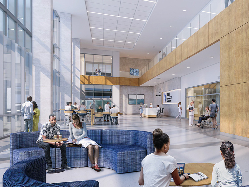 The new UMMC Cancer Center and Research Institute will feature a lobby that's comfortable and calming.