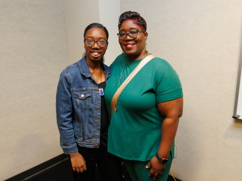 2026 Project SEARCH graduate Tyniya Spencer, left, with her mother, Belinda Kimbrough.