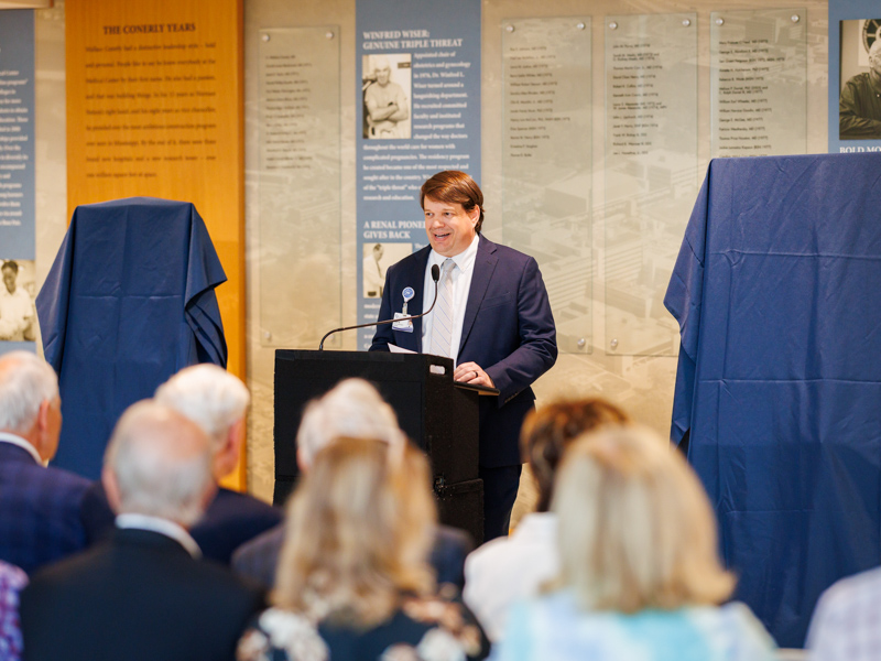 Dr. Lee Bidwell, associate vice chancellor for research, hails Dr. Hall for inspiring generations of leaders.