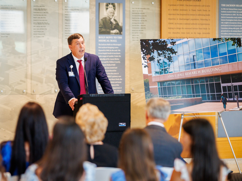 Hall's son, Dr. Michael Hall, professor and chair of medicine, recalled lessons in sports, life, hard work and integrity, as well as early exposure to research laboratories that helped shape his own career. Joe Ellis/ UMMC Communications