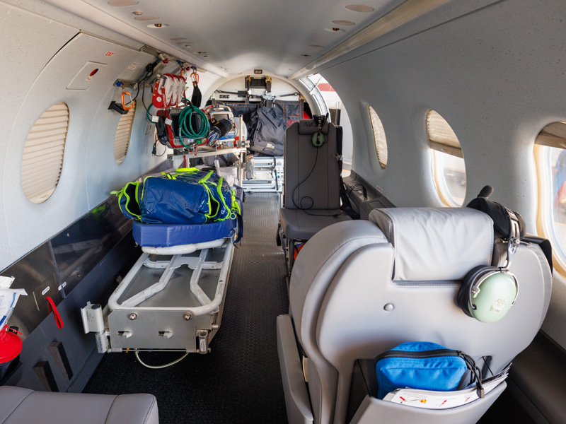 Configured to transport one patient, AirCare 5 features a pressurized cabin with space for the medical team, specialized equipment and mission-specific supplies needed to provide critical care during transport.